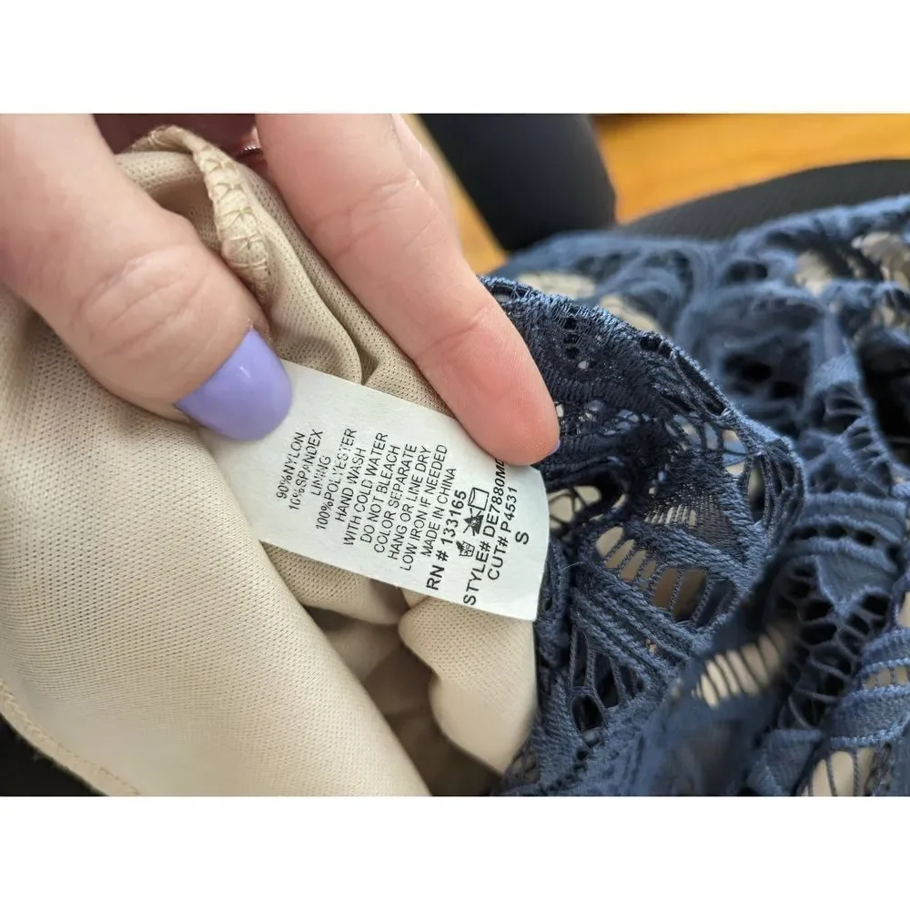 Francesca's Indigo Lace Overlay A-Line Dress - Picture 5 of 6